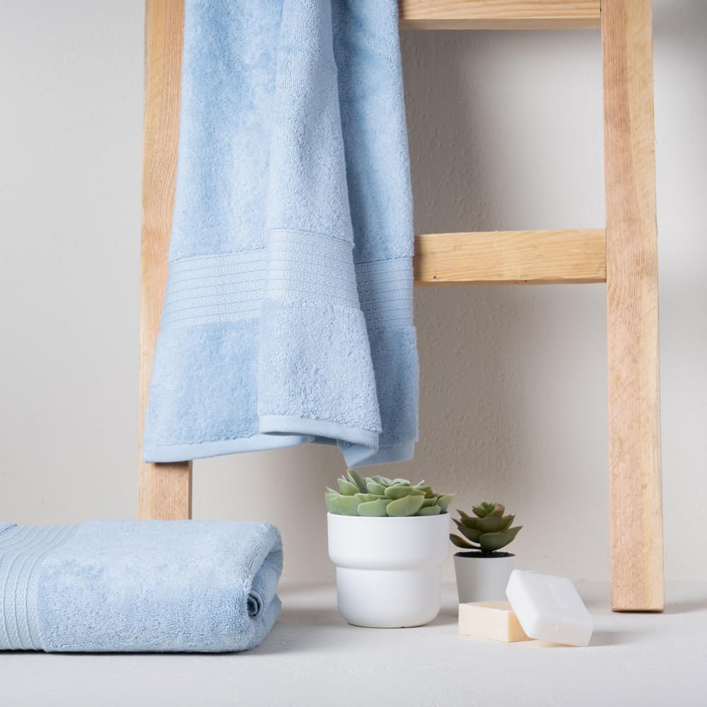 Feather & Spun Organic Cotton Bath Towel 650 Gsm | Lavender Fragrance Gots Certified Anti Microbial Fade Resistant Double Needle Stitch Towel (Skywave Blue)
