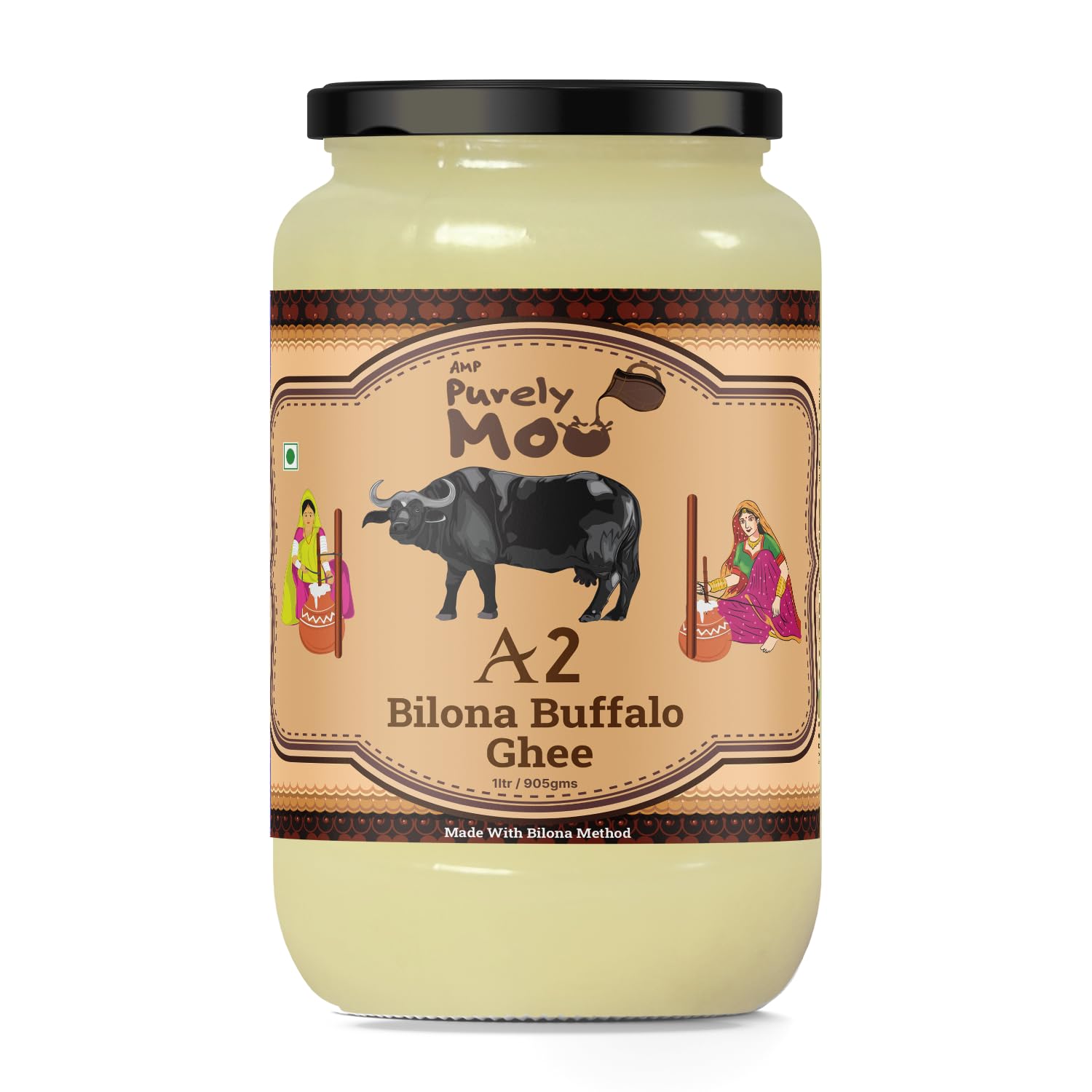 100% Pure A2 Bilona Buffalo + A2 Bilona Cow + A2 Cultured Cow & A2 Cultured Buffalo Ghee By AMP Purely Moo | Healthy & Nutrients Pure Combo Desi Ghee | 4 Litre (1 Litr * 4) 135.2 Ounce | Jar Pack