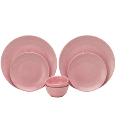 Reactive Hand Glazed Ceramic Stoneware Dinner Set Of 6 - Pastel Pink | 2 Dinner Plates, 10.6 Inch Each+ 2 Small Plates, 7.4 Inch Each + 2 Small Dinner Bowls, 180ml Each - Microwave & Dishwasher Safe