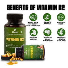 Gloleaf Vitamin B2 Riboflavin Plant Based For Vital Energy & Radiant Wellness Vegan, No Artificial Additives | 60 Capsules , 100gm 0.2lbs