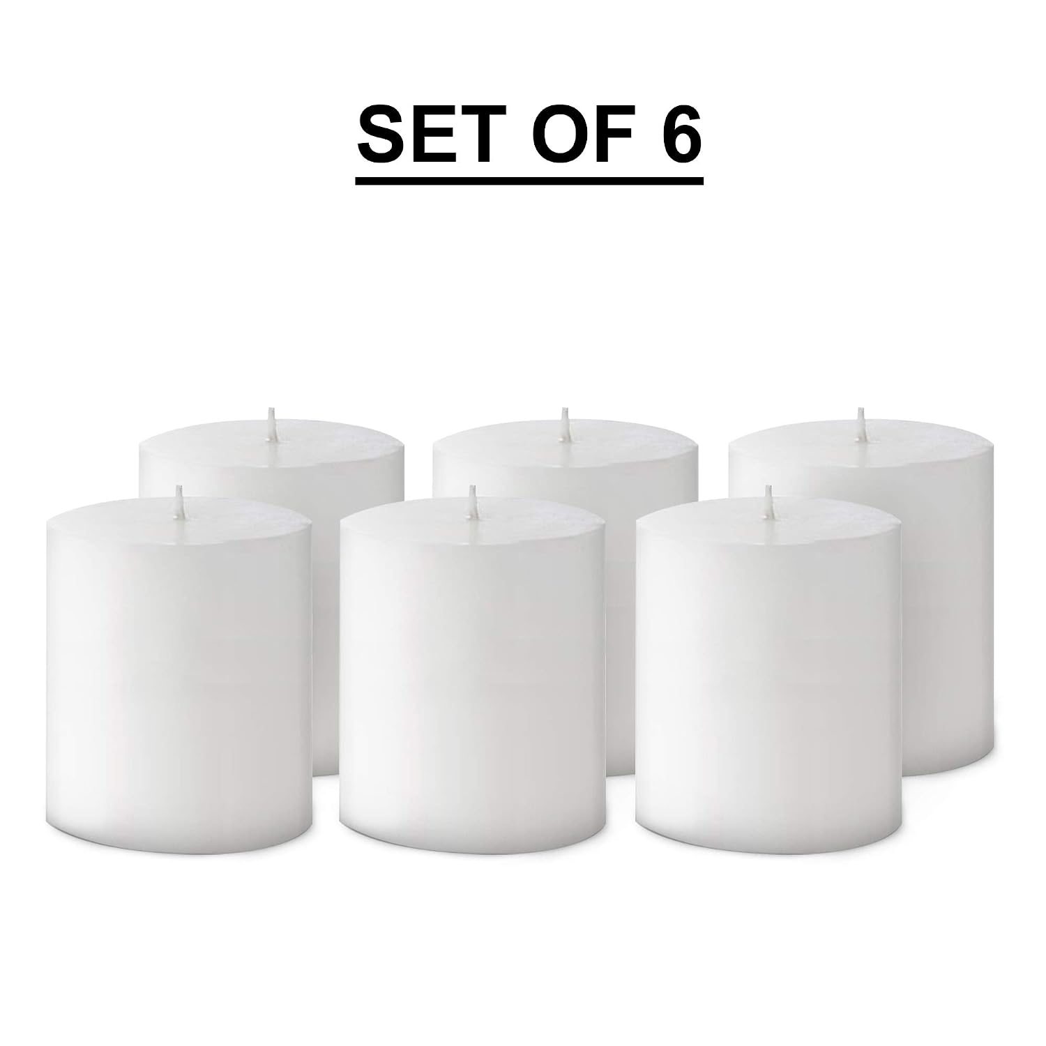 PILLAR CANDLES 3 INCH WHITE UNSCENTED CANDLES | BURNING TIME 35 HOURS | SET OF 6