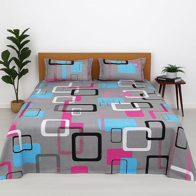 Pure Cotton Double Bed Bedsheet With 2 Pillow Covers - Size 90 X 100 Inches, Grey | Lightweight, Soft & Breathable - Perfect For Gifting On Weddings Bedsheet