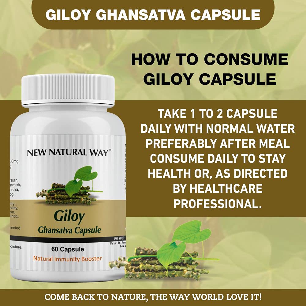 New Natural Way Giloy Ghansatva 1000mg Ayurvedic Supplement For Immunity & Energy Booster, Rich In Antioxidants | 60 Capsules 100gm 0.2lbs