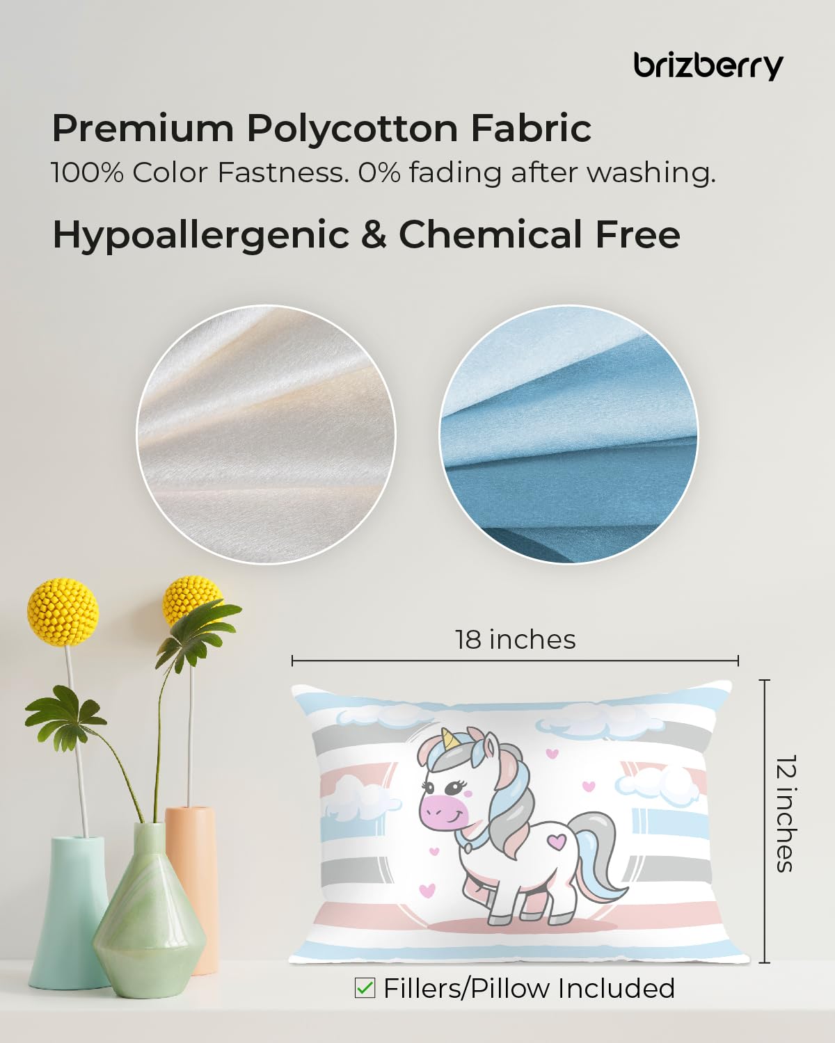 Kids Pillow Cushion With Super Soft Fabric, Animal & Cartoon Prints - 12x18 Inches | Dual Sided Design, Durable & Easy Care | Large & Versatile, Multi-Purpose, Made In India - Design 19