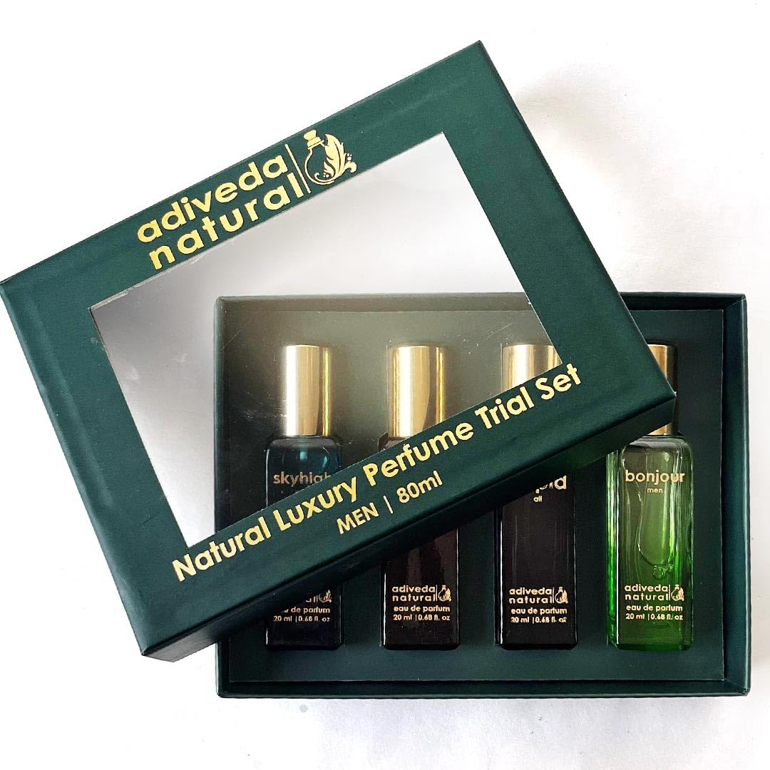 Adiveda Natural Eau De Parfum Gift Set Combo Of 4 Fragrances For Men 20ml Each 0.6 Fl.oz.