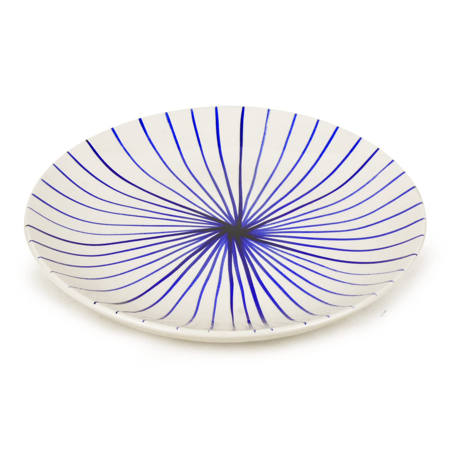 Ceramic Striped Dinner Serving Plates Set Of 2 - White & Blue, Diameter: 10 Inches | Ceramic Full Plates - Blue Kasa Line