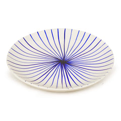 Ceramic Striped Dinner Serving Plates Set Of 2 - White & Blue, Diameter: 10 Inches | Ceramic Full Plates - Blue Kasa Line