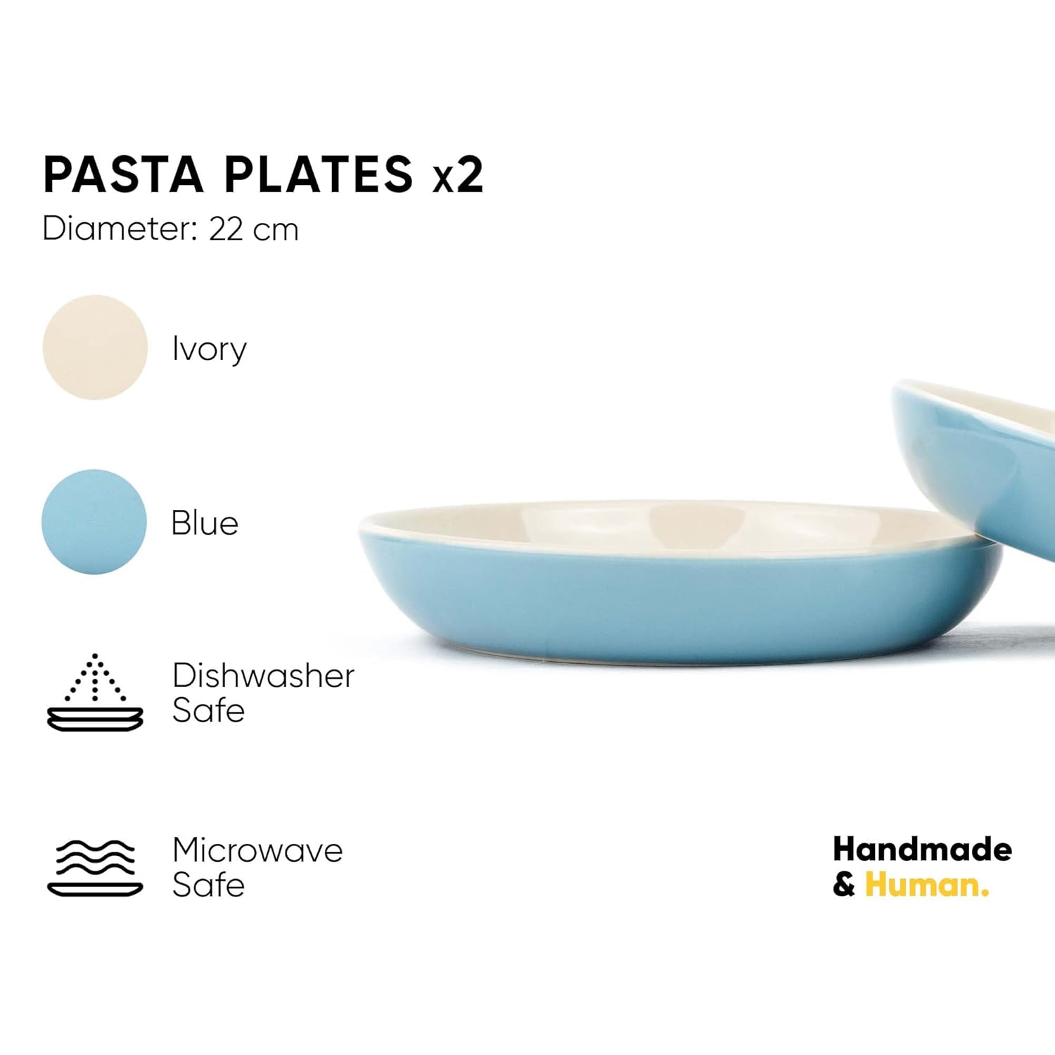 Ceramic Pasta Bowl Set Of 2 Pcs, 22cm - Blue Outside, 300ml Each | Stoneware Ceramic Serving Bowls With Glossy Finish | Pasta Plate - Deep Plate | Ceramic Bowl - Pasta Serving Plate