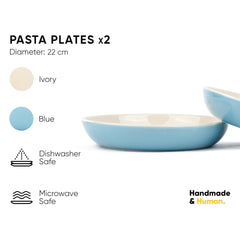 Ceramic Pasta Bowl Set Of 2 Pcs, 22cm - Blue Outside, 300ml Each | Stoneware Ceramic Serving Bowls With Glossy Finish | Pasta Plate - Deep Plate | Ceramic Bowl - Pasta Serving Plate
