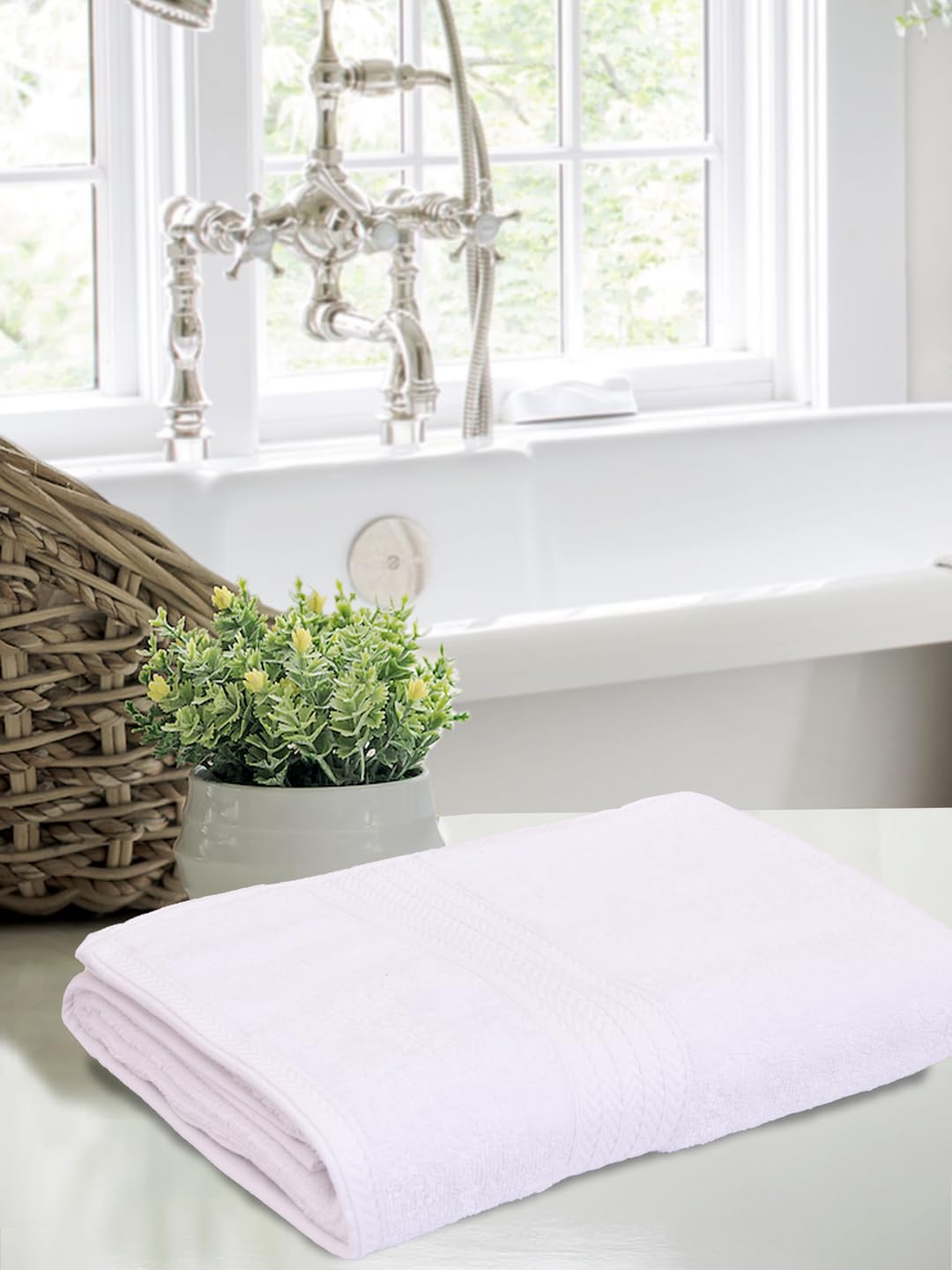 Bombay Dyeing Tulip 100% Cotton Large Size Bath Towel 500 Gsm (White)