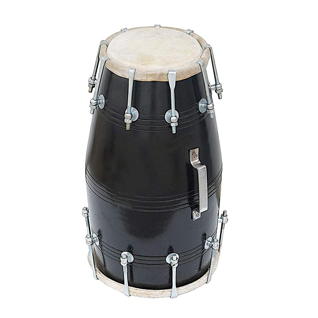 Handmade Nut & Bolt Screw Fitted Wooden Dholak - Black | Perfectly Symmetric Round Dholak - Dholak For Festival, Wedding, Satsang | Very Easy To Tune - Goat Skin On Both Side