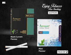 Aarogyam Herbals Pack Of 2 Flavours 100% Tobacco & Nicotine Free Cigarette For Relieve Stress & Mood Enhance Product Mint, Black Current - 10 Sticks X 2 Packets