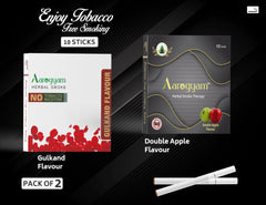Aarogyam Herbals Pack Of 2 Flavours 100% Tobacco & Nicotine Free Cigarette For Relieve Stress & Mood Enhance Product Double Apple, Gulkand - 10 Sticks X 2 Packets