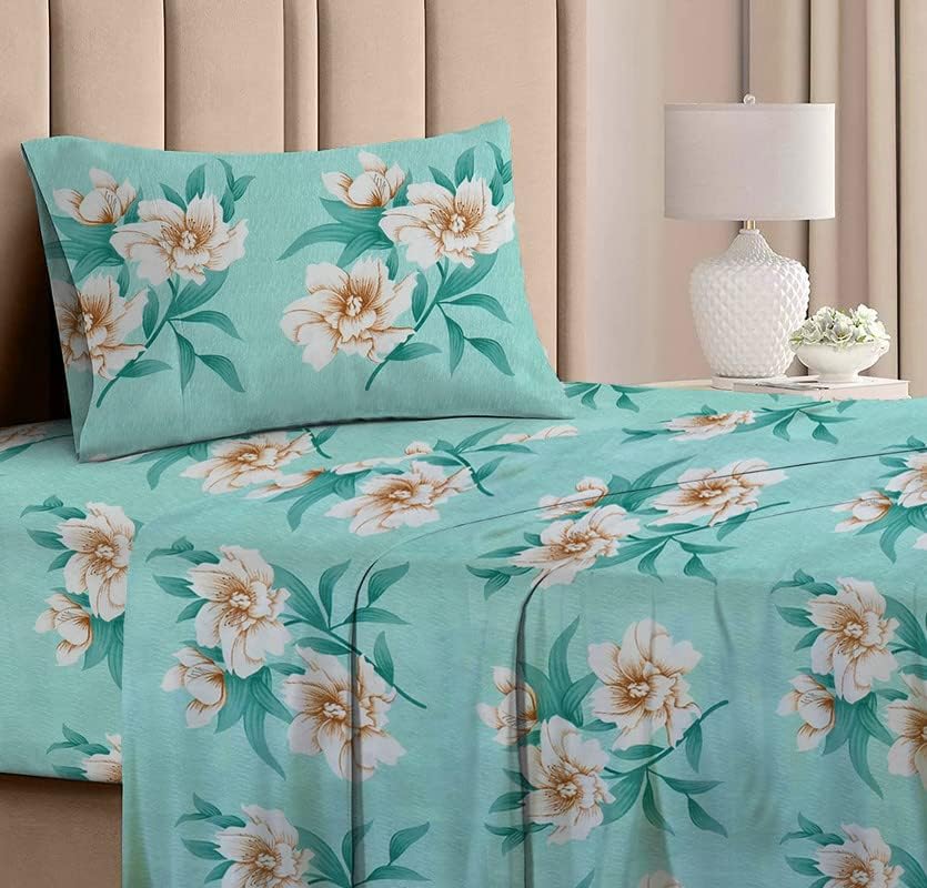 Bedsheet For Single Bed With 1 Pillow Cover - Size 90 X 60 Inches, Pastel Green | Soft Touch Cotton Fabric-Comfortable & Durable | Elegant Printed Bedding Set For Daily Use