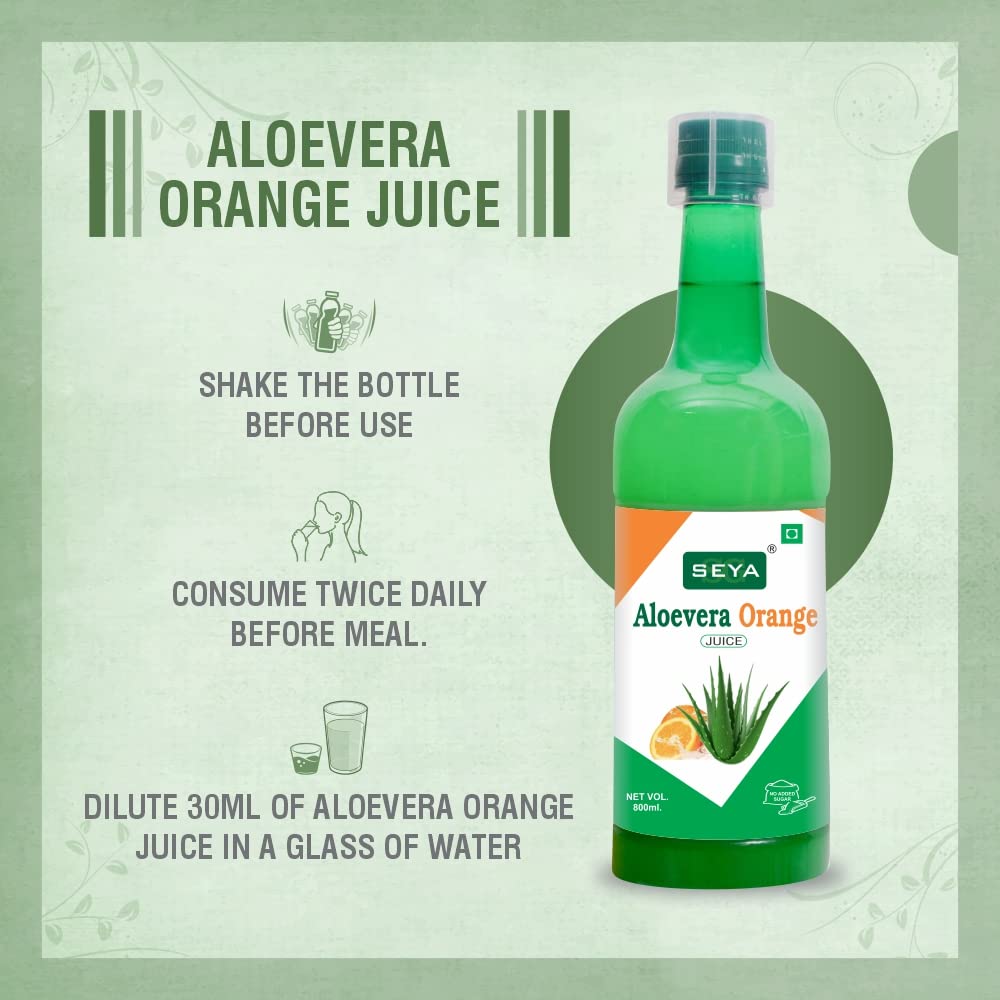 Seya Aloevera Orange Flavour Juice, No Added Sugar, Used For Skin Problems, Antioxidants, Weight Management, Ayurvedic Immunity Booster, Good For Digestive Health | 800ml 1.7lbs