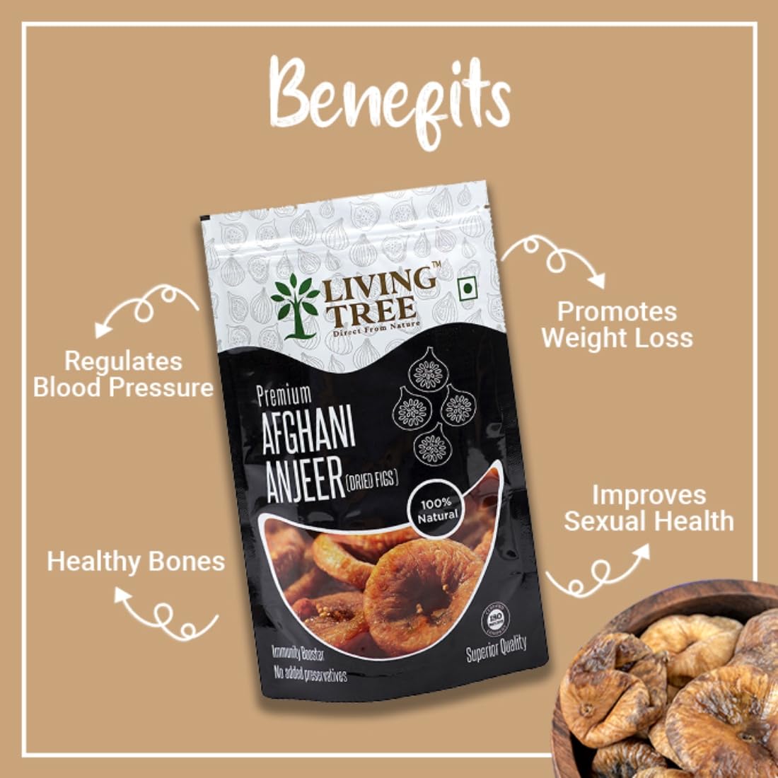 100% Natural Premium Afghani Anjeer (Dried Figs) By Living Tree 1200gm, (200gm* Pack Of 6) | Weight Loss Healthy Bones Improves | Immunity Boost | 42.3 Ounce