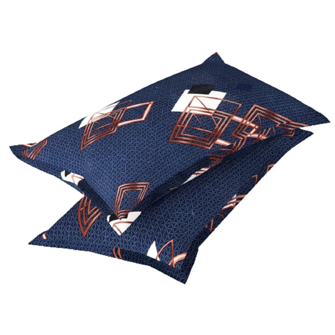 Elastic Fitted Bedsheets With 2 Pillow Covers - 78x72+10 Inches, Dark Blue & White | Double Bed With All Around Elastic | 180 TC Super Soft, Wrinkle Free & Long Lasting