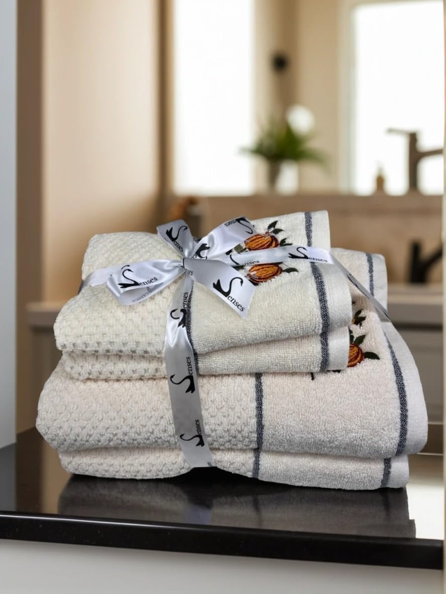 Senses By Riba All Cotton 550 Gsm Embroidered Bath Towel Set - Pack Of 4 (Style 15)