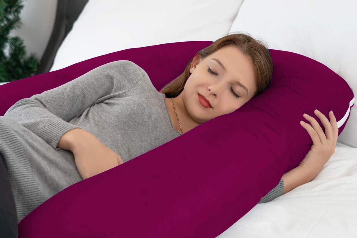 Premium Multipurpose Microfiber Pregnancy Pillow For Pregnant Women - Wine | 100% Cotton, Zippered Cover, Lightweight, Removable Wine Cover, Full Body Pillow, Soft Pillow - Pack Of 1