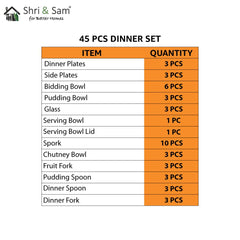 Designer Stainless Steel Shagun Laser Bloom Dinner Set Of 45 Pieces, Silver | Easy To Clean & Dishwasher Safe