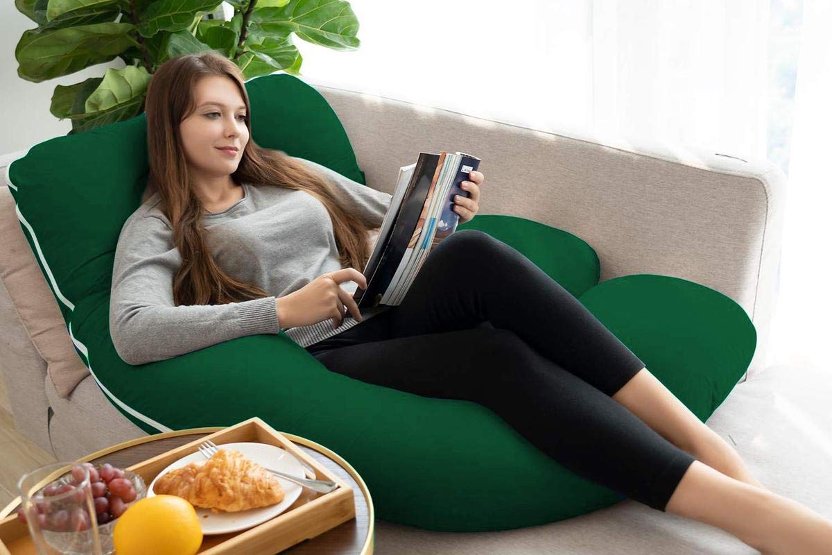 Premium Multipurpose Microfiber Pregnancy Pillow For Pregnant Women - Dark Green | 100% Cotton, Zippered Cover, Lightweight, Removable Cover, Full Body Pillow, Soft Pillow - Pack Of 1