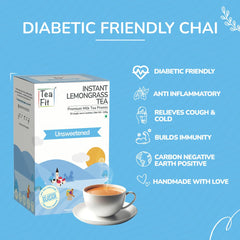 Teafit Unsweetened Instant Lemongrass Tea Premix - Pack Of 30 Sachets, 420gm, 14.8 Ounce | Premium Milk Tea Premix, Just Add Water - Strong Home Like Chai Tea | Low Caffeine