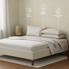 100% Cotton Plain Bedsheet Set With 4 Pillow Covers - 108 X 108 Inches, Grey | 400 Thread Count - Gift For Weddings Or Anniversary King Size Bedsheet