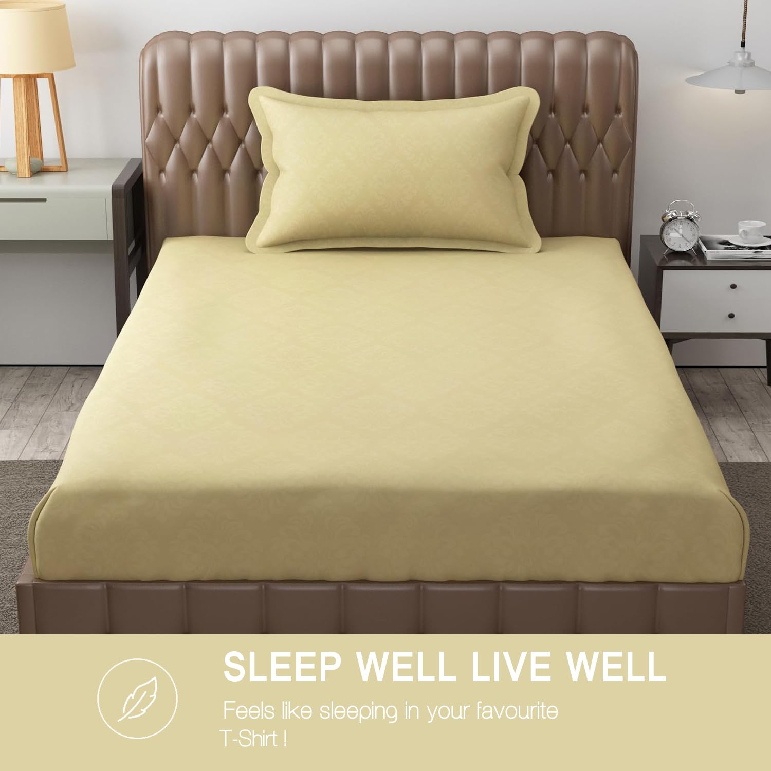 Soft Microfiber Single Bedsheet With 1 Pillow Covers - 60 X 90 Inches, Cream, Damas Design | Wrinkle Free Design & Easy To Wash | Refreshing Your Bedroom Look