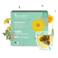 Teabox Dandelion Green Tea - 25 Pyramid Tea Bags | 100% Whole Leaf & 0% Bitterness - Green Tea From The Himalayas | Low Caffeine
