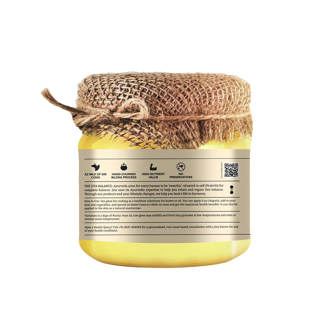 Natural Gir Desi Cow A2 Ghee By Jiva | Source Of Vitamins C, E & K Healthy Desi Ghee Perfect For Parathe | 600ml (300ml * 2) 20.2 Ounce | Jar Pack