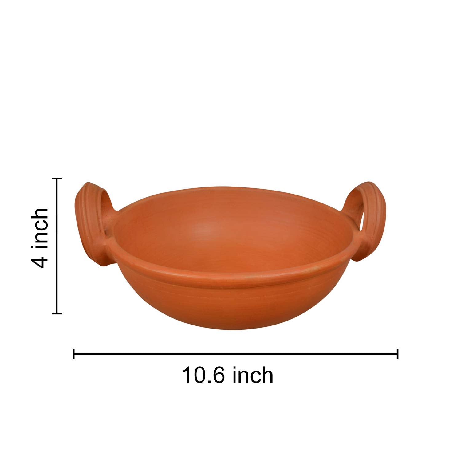 Earthenware Handcrafted Natural Clay Indian Wok - Brown Clay Kadhai, 1.5 Liters