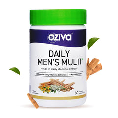 Oziva Natural Multivitamin For Men With Ashwagandha, Akarkara & Choline For Daily Stamina Strength & Energy | 60 Vegetarian Tablets , 100gm 0.2lbs
