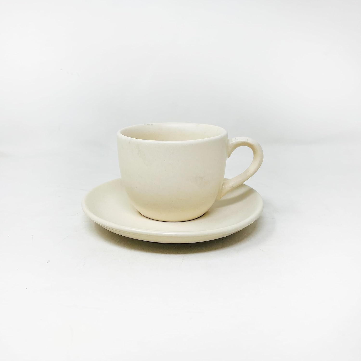 Subhra Ceramic Cups & Saucers Set Of 6 | White Matte Finish Tea Cup Set Of 6 Cups + 6 Saucers For Tea, Coffee, Hot Drinks - 12 Pieces, 150ml, Microwave Safe