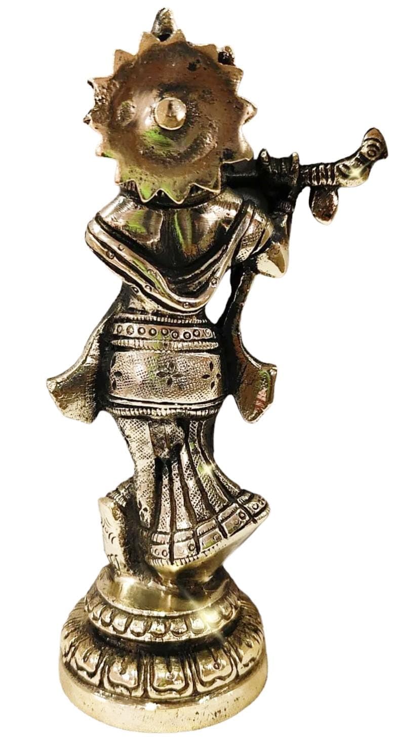 Lord Krishna Murti, Long Krishna Statue, Brass, Bronze, Idol - Size 6 Inch, Religious, God Idol, Radhe Krishna, Thakur Ji Statue, Occasion, Makhan Chor, For Home, Workplace, Office, Gifts