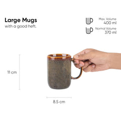 Large Ceramic Coffee Mug Set Of 2 - Brown Reactive, 400ml Each | Ceramic Tall Curvy Mug With Glossy Finish - Stoneware Mug For Coffee | Ceramic Coffee Mug - Microwave Safe & Dishwasher Safe