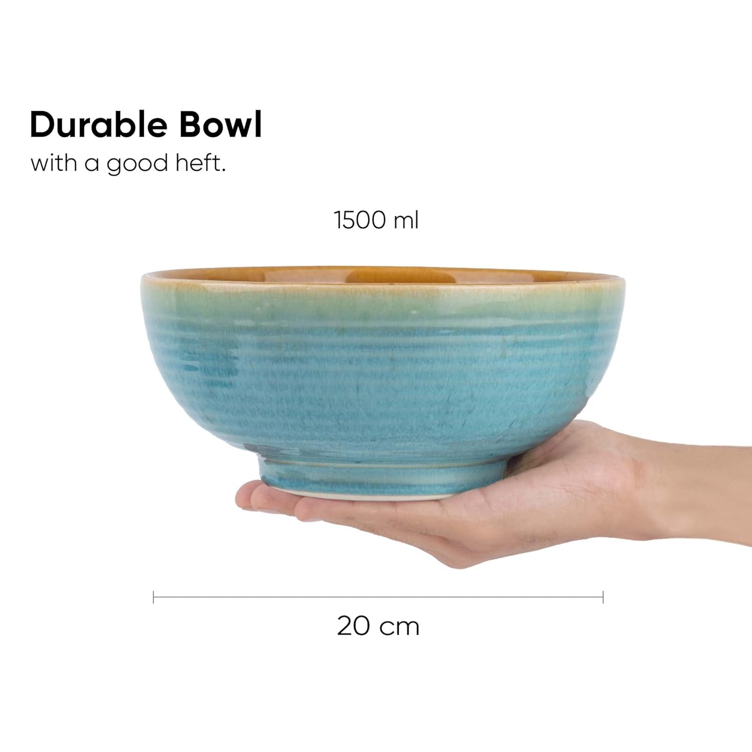 Ceramic Large Serving Bowls Set Of 1 Pc - 1500ml, Blue Brown | Premium Ceramic Bowls - Microwave Safe Bowls | Ceramic Bowl With Glossy Finish - Large Size Bowl