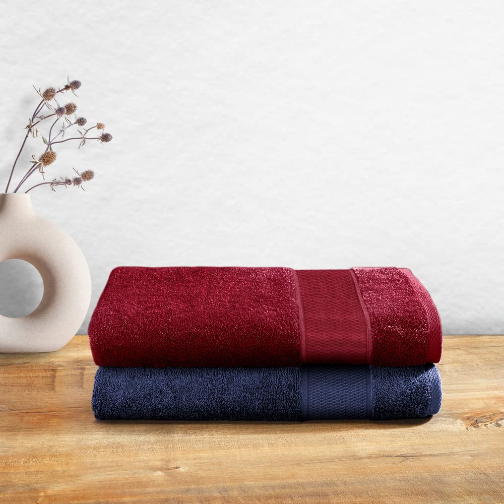 Wakefit 100% Cotton Bath Towels Large Size 500 Gsm | Bathing Towel For Men & Women Terry -2 Pieces (Chilli Pepper & Navy Blue)