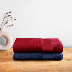 Wakefit 100% Cotton Bath Towels Large Size 500 Gsm | Bathing Towel For Men & Women Terry -2 Pieces (Chilli Pepper & Navy Blue)