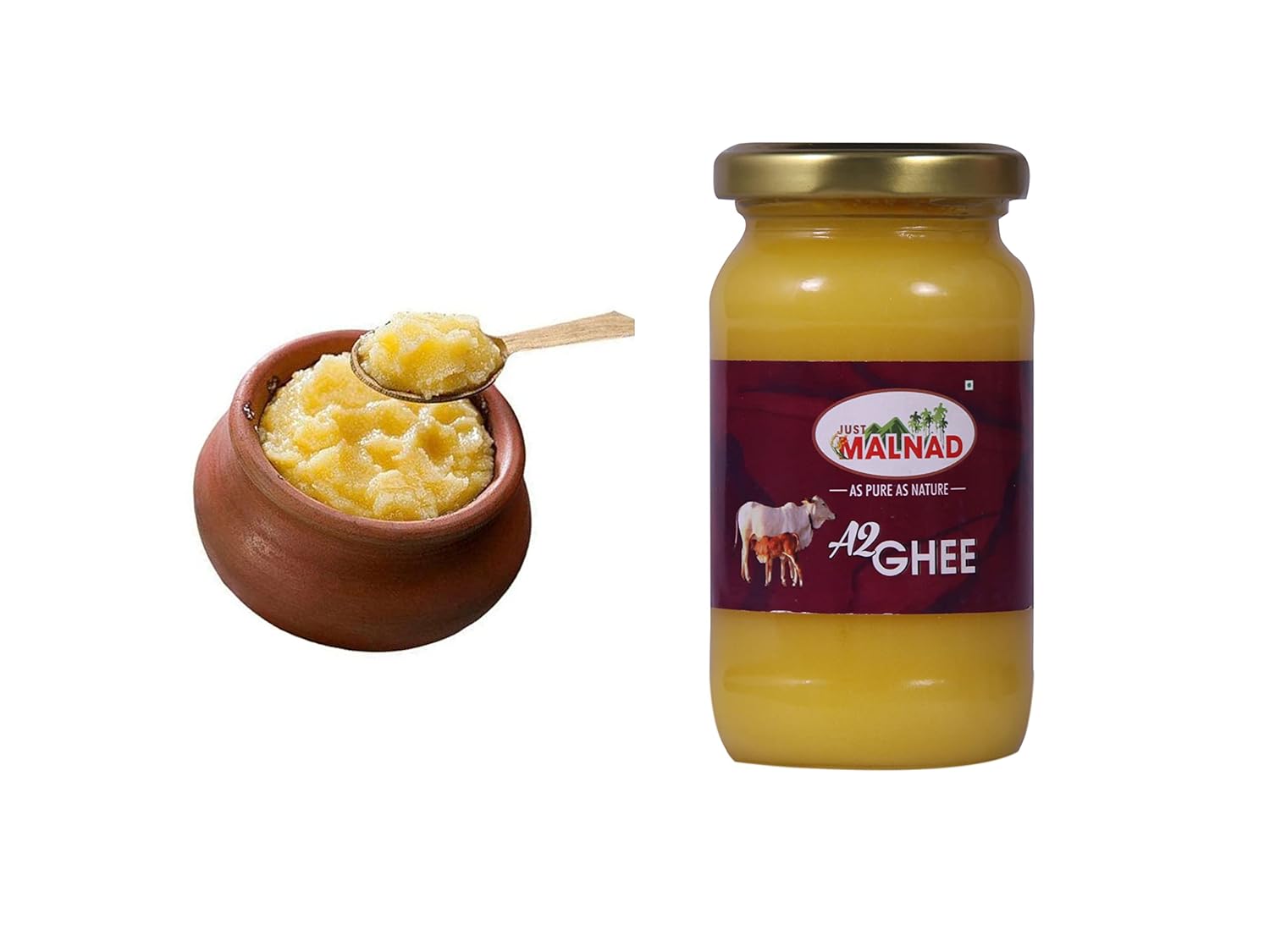 Organic Natural Gidda Desi Cow A2 Ghee By Just Malnad | Traditional Grassfed Bilona Method Healthy Pure Desi Ghee Good For Eyes | (200ml) 6.7 Ounce | Jar Pack