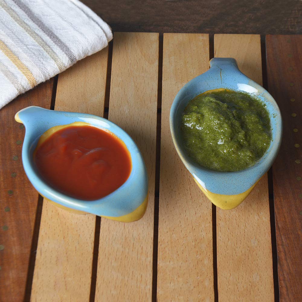 Studio Pottery Ceramic Dip Bowls Set Of 2 - 20ml Each, Mustard Yellow | Chutney Bowls - Ketchup Bowls