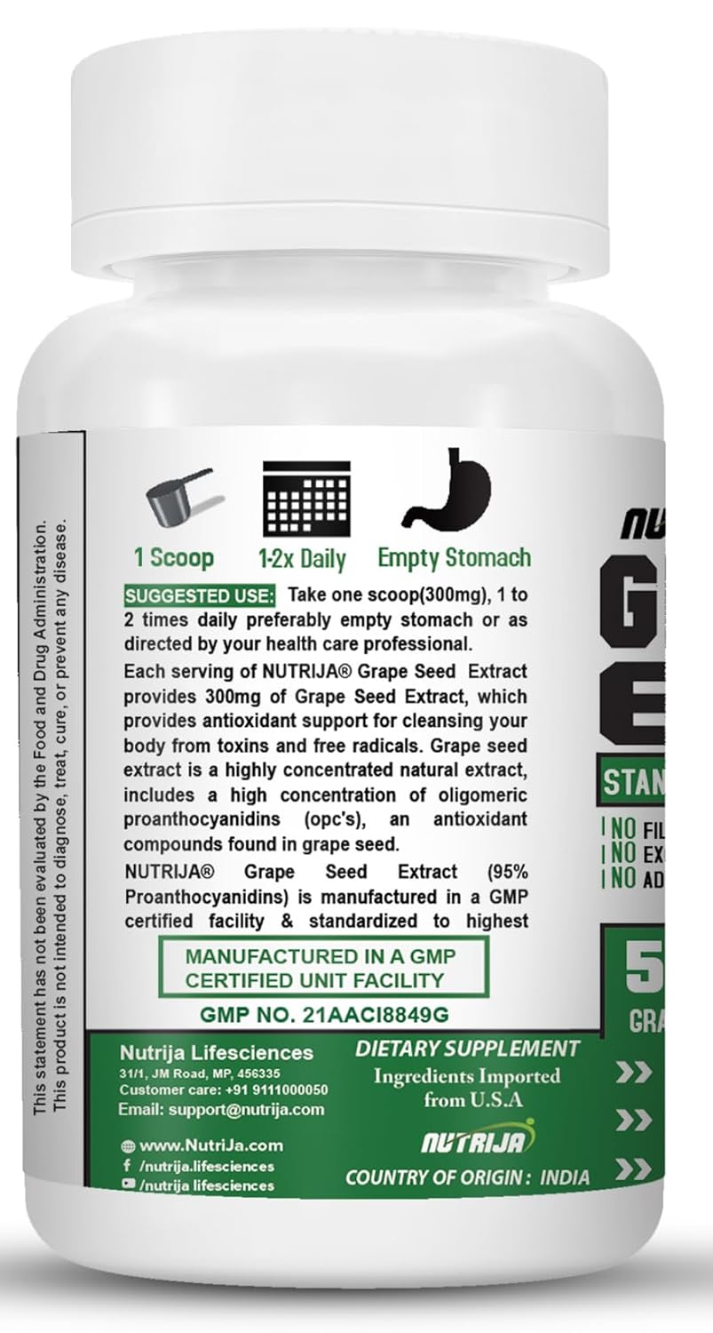 Nutrija Grape Seed Extract, Supports Healthy Blood Vessels & Vascular System, Protects Against Free Radical Damage | 50gm 0.1lbs