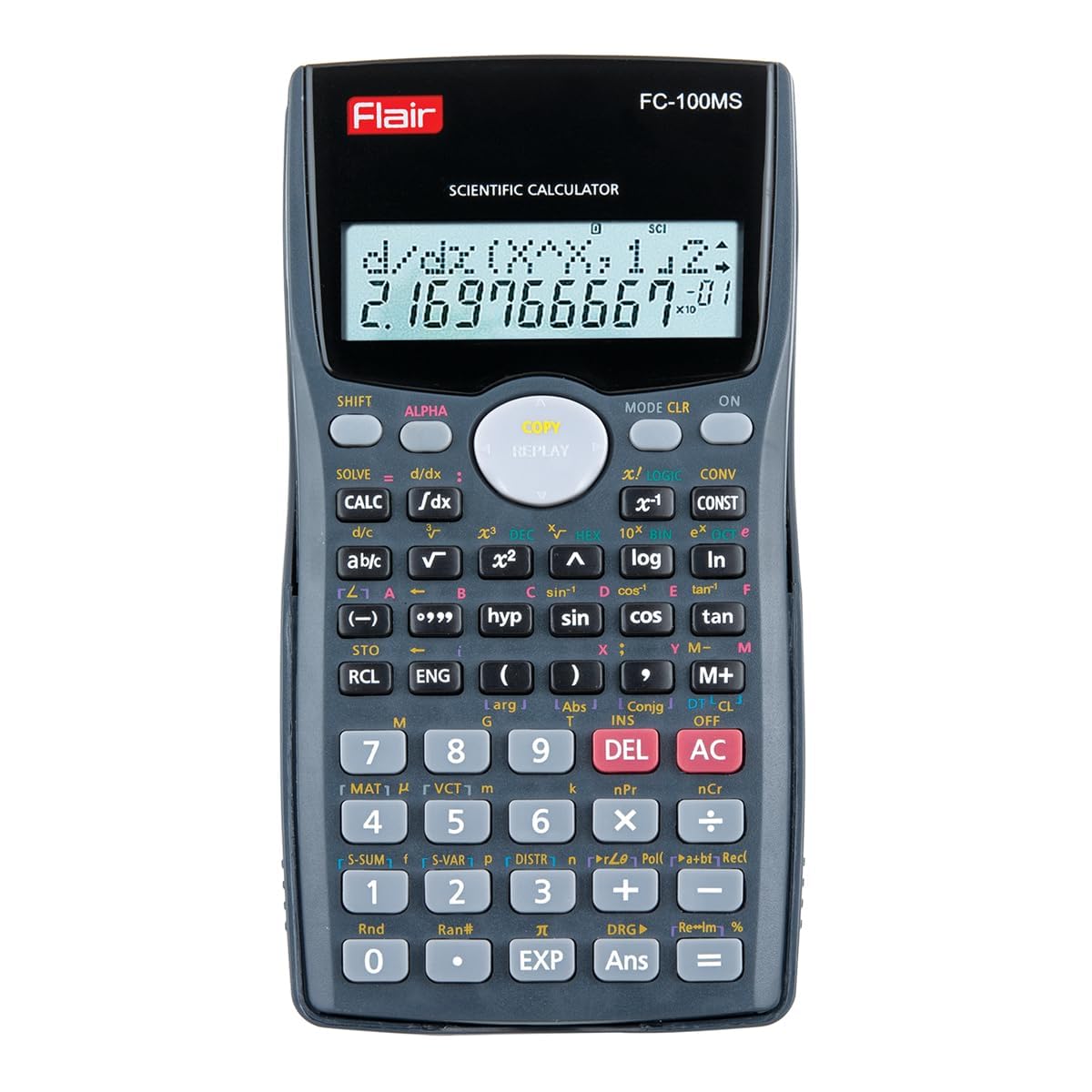 Flair FC-100MS Desktop Scientific Calculator | LCD Screen Display With Easy To See | New Additional Features With Data Editor & Soft Keys | Ideal For Use Student & Financial Work | Black