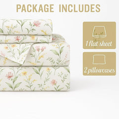 King Size Bedsheet Set Includes Pillow Covers - 108x108 Inch, White | Morning Petal Floral Design Soft & Breathable Fabric - Vibrant Bedding For Stylish Bedrooms