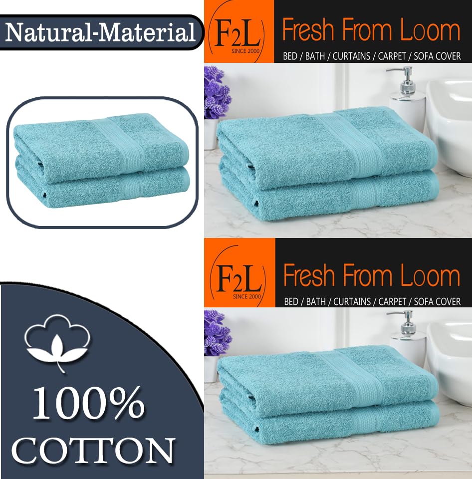 Fresh From Loom Luxury Edition Egyptian 100% Pure Cotton Bath Towel 1200 Gsm | High Water Heavy Soft Dual Stitched Bath Towel (Turquoise Blue) - 2 Pcs