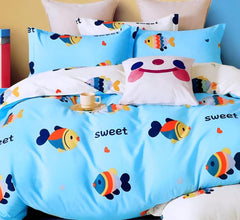 Kids 1 Single Bedsheet With 1 Pillow Covers - 42 X 75 X 8 Inches, Sky Blue | Cotton Feel All Around Elastic Fitted Bedsheet - Suitable For Children Room Breathable & Wrinkle Free