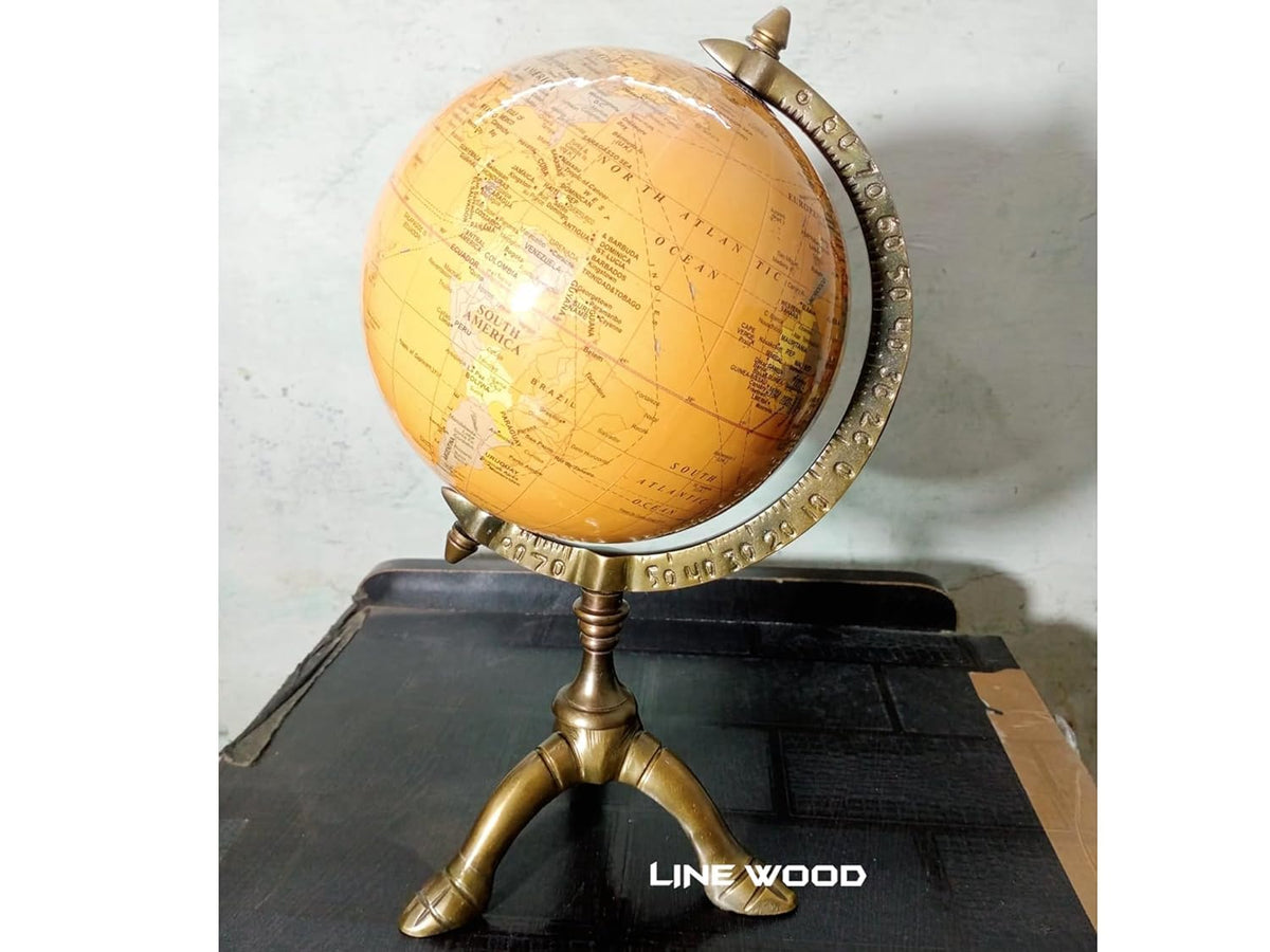 Antique Brass Educational World Globe & Map Rotating Globe, Decorative Political Globe Home Decor & Office Globe, For Kids & Students (12 Inch - Yellow) Pack Of 1