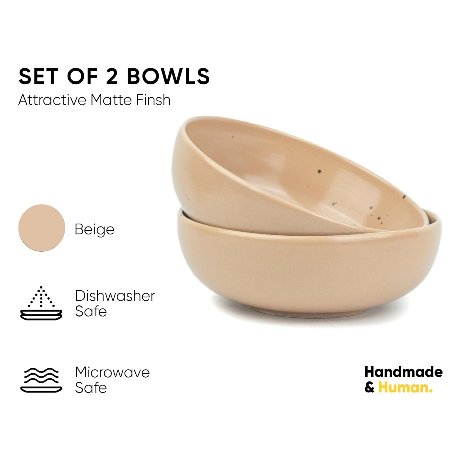 Ceramic Pasta Bowl Set Of 2 Pieces - 18cm, Beige, 800ml Each | Stoneware Ceramic Serving Bowls | Pasta Plate - Deep Plate | Ceramic Bowl With Glossy Finish - Pasta Serving Plate