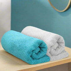 Heelium Bamboo Hand Towel 600 Gsm | Ultra Absorbent & Anti-Bacterial 3x Softer Than Cotton Towels | Pack Of 2 - Light Grey, Teal