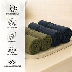 Akiko Home 100% Cotton Essential Series Face Towel 600 Gsm | Soft Absorbent & Durable Washcloth For Men & Women, Compact Travel Towel -Pack Of 4 (Green & Navy)