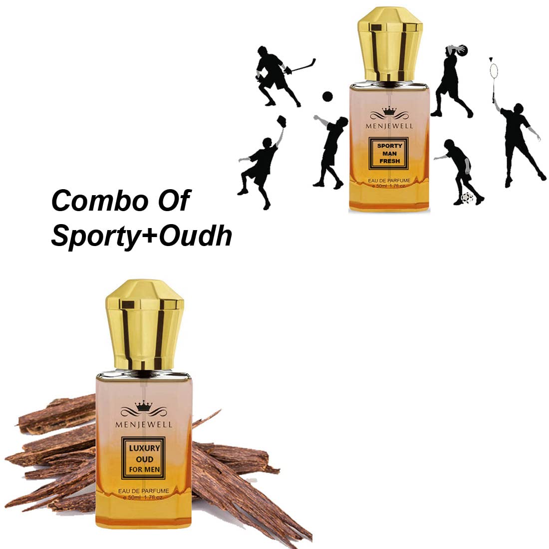 Menjewell Sporty Man Fresh + Luxury Oud Eau De Parfum 50ml 1.7 Fl.oz. Each Pack Of 2 Men Fragrance | Long Lasting